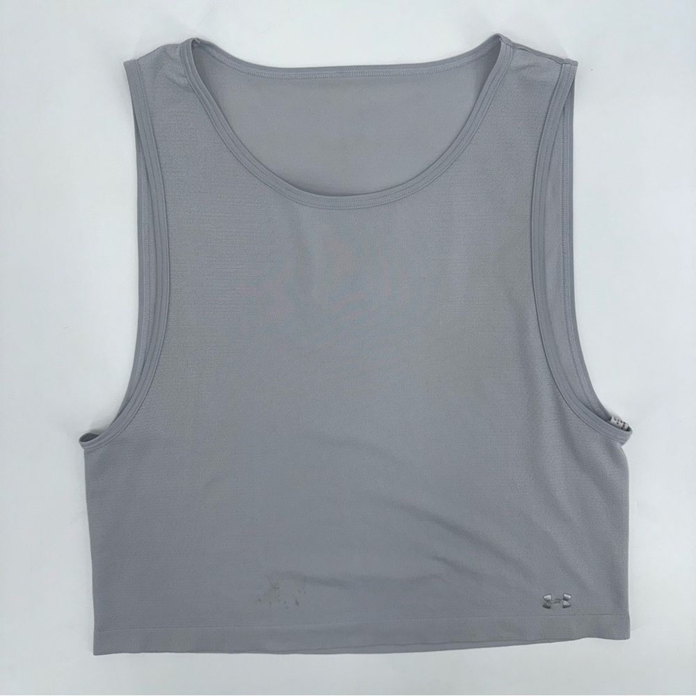 ⭐️Under Armour HeatGear Gray Boxy Crop Tank Top Moisture Wicking Sporty Gym Wear